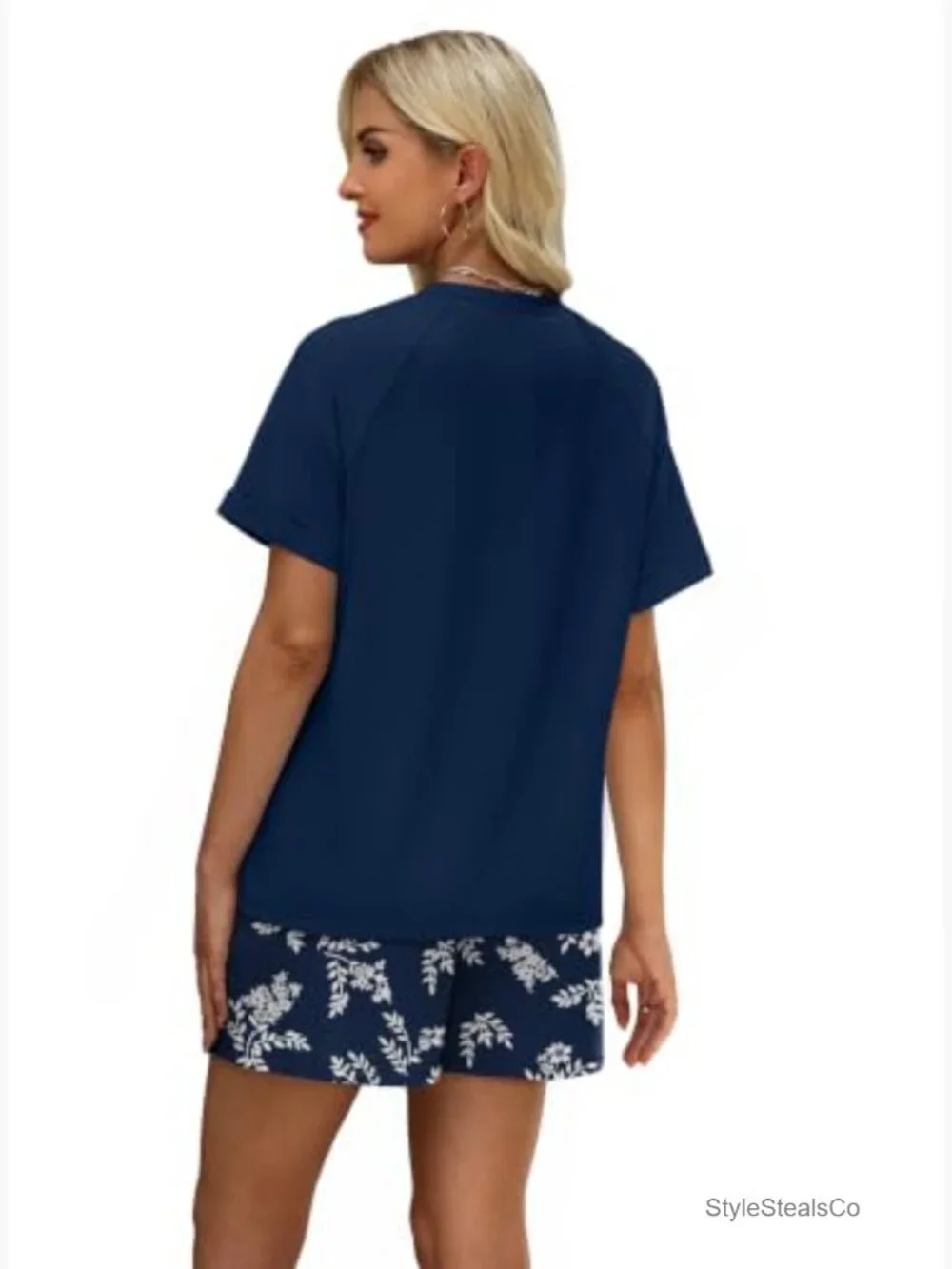 Two Piece Short Sleeve Crew Neck Lounge Matching Set Shorts for Women